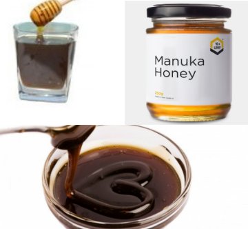 Three types of dark honey: Black Forest, Buckwheat, and Manuka