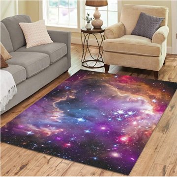 A picture of a fantasy living room rug with a beautiful galaxy design.